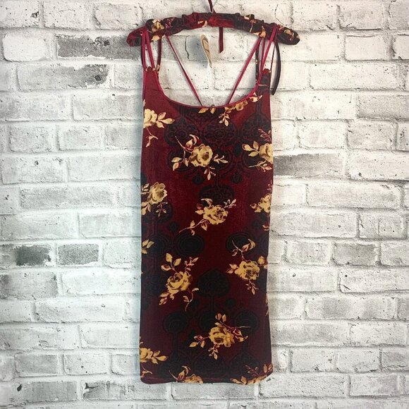 Vintage Dresses & Skirts - Vintage 90s Y2K East West Intimates Burgundy Floral Velvet Slip Dress New